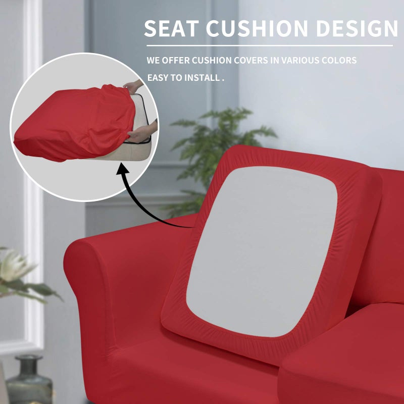 Easy-Going 4 Pieces Stretch Soft Couch Cover for Dogs - Washable Sofa Slipcover for 3 Separate Cushion Couch - Elastic Furniture Protector for Pets, Kids (Sofa, Christmas Red) - Image 3